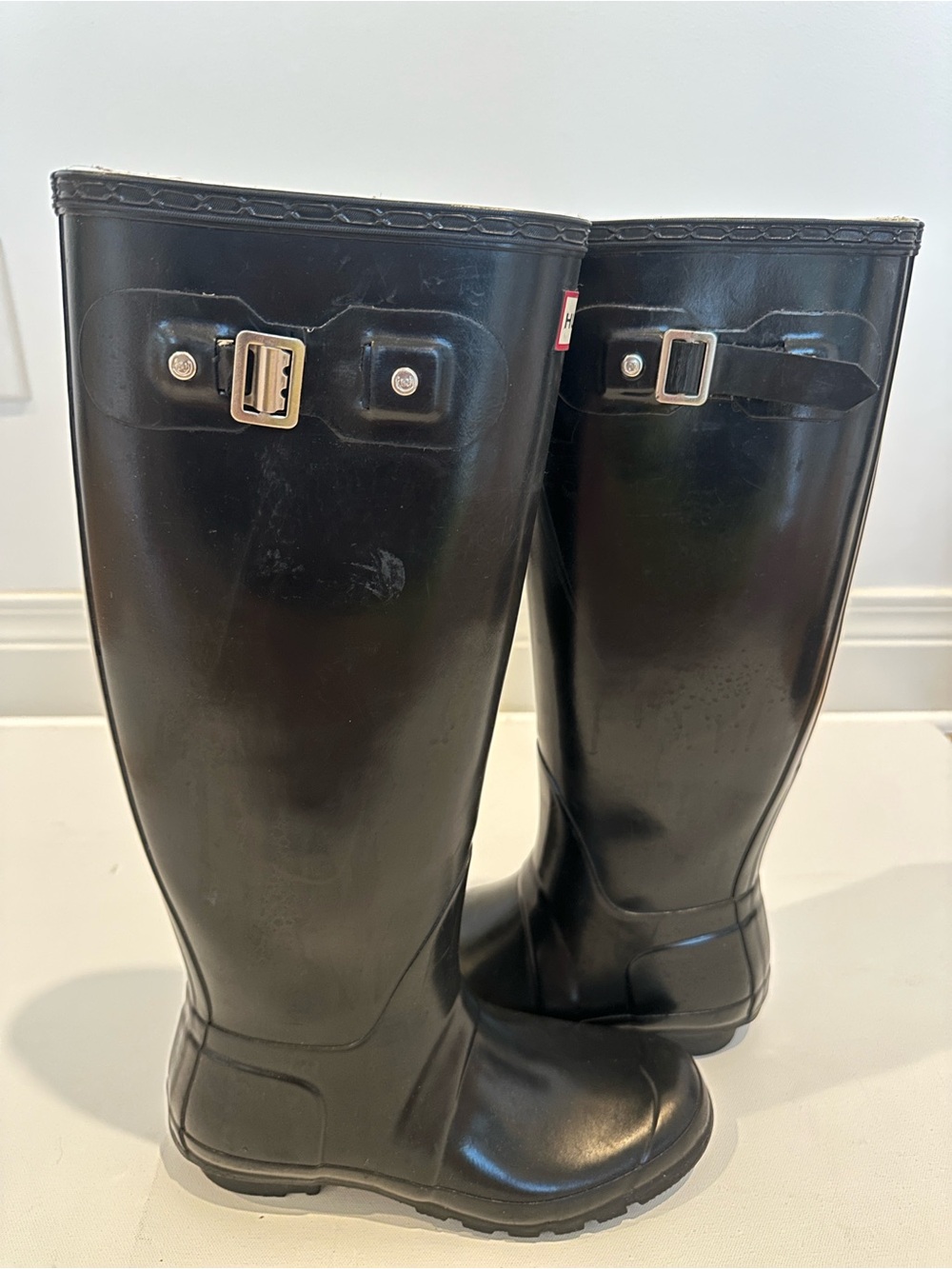 Original Hunter Glossy Black Knee-High Tall Waterproof Rain Boots size 8 - Picture 4 of 11